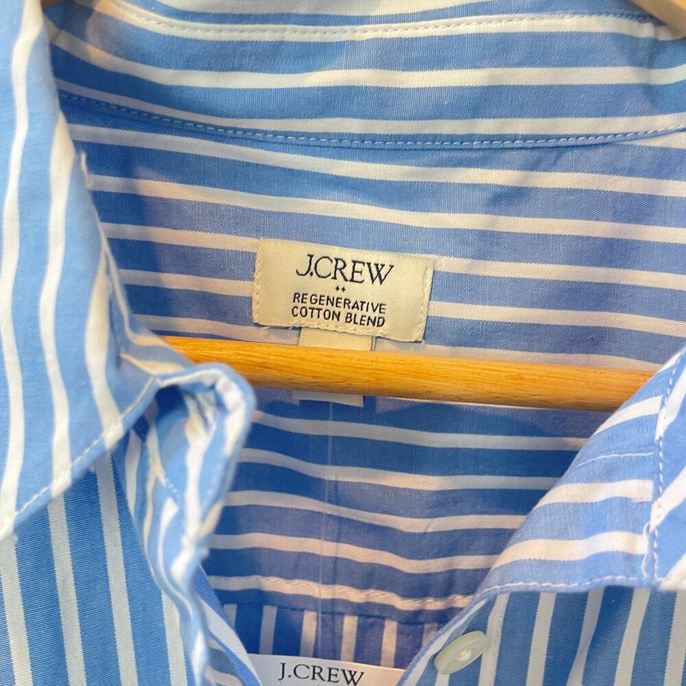 New! J. Crew Factory Striped Ruffle-Sleeve Shirt-Dress Sail Blue Sz S ## - Picture 5 of 6
